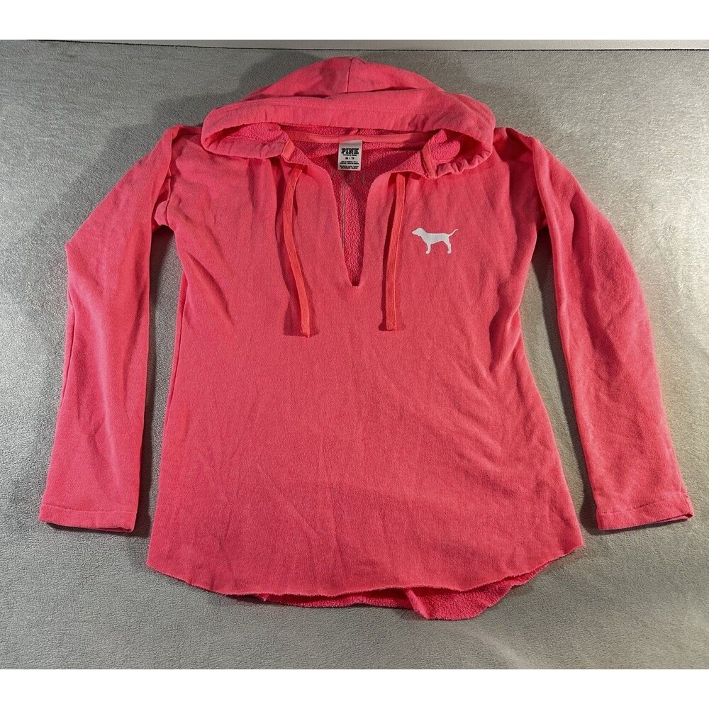 VS PINK Neon Hoodie Size XS  Oversized V-Slit Pullover Raw Edge Street Ready